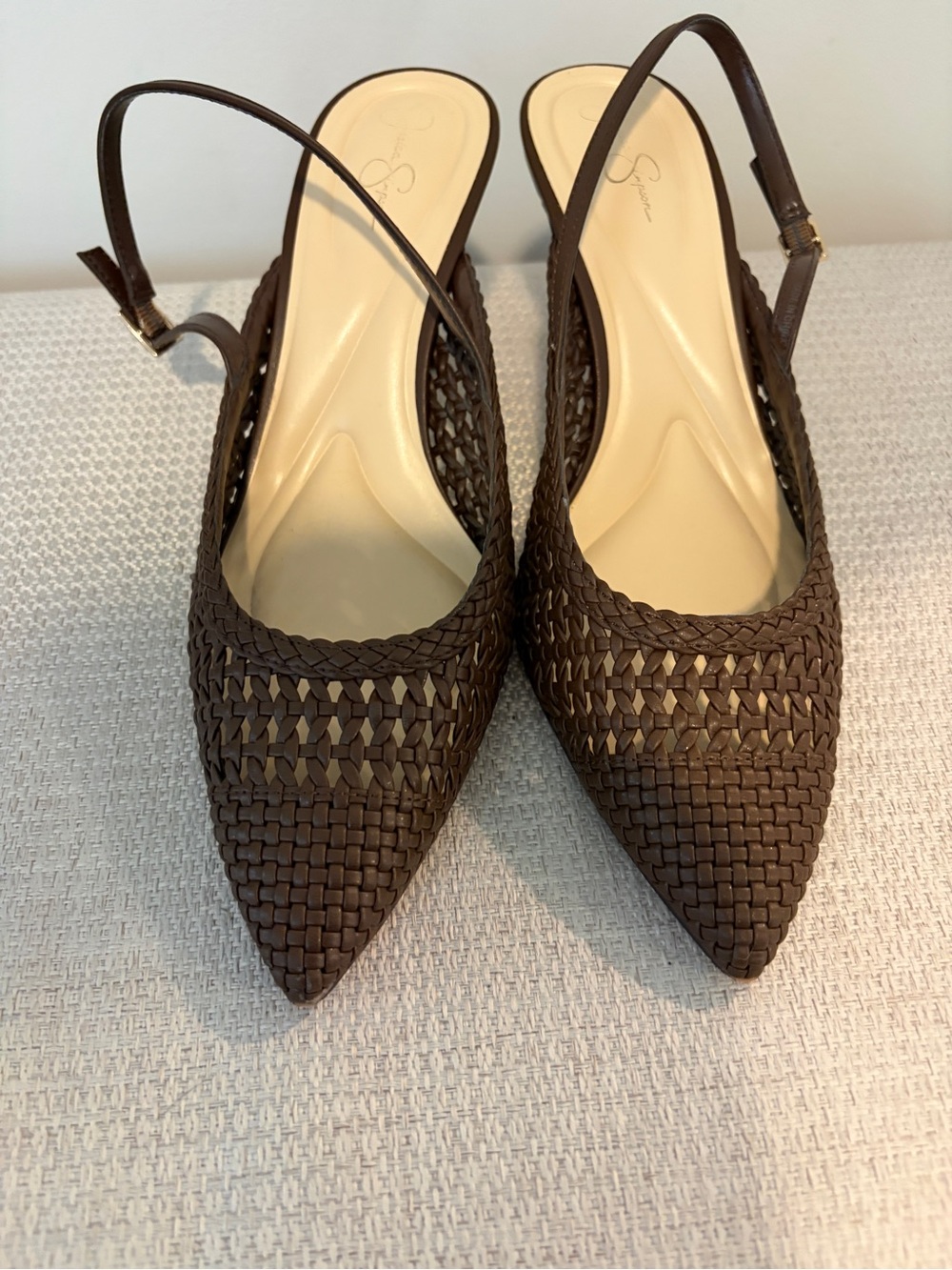 Jessica Simpson Lywen Woven Slingback Pumps Brown Size 9.5